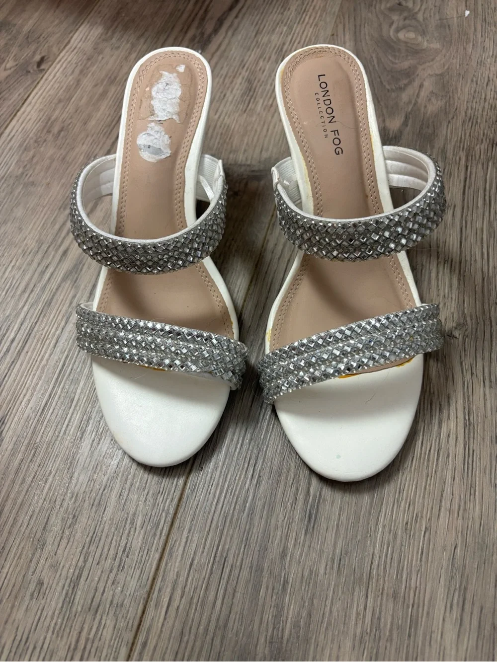 London Fog Collection Size 7 White Rhinestone Wedge Sandals NWOT Bridal Shoes